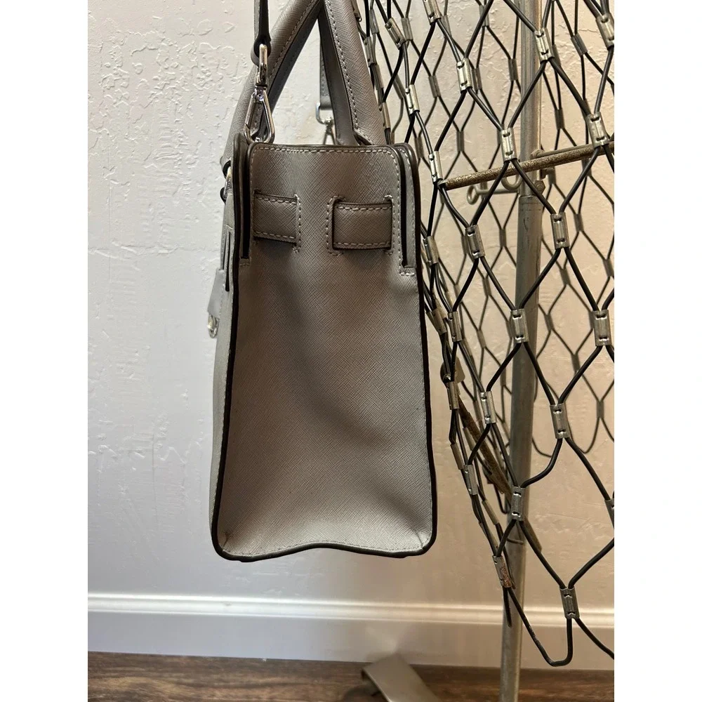 Michael Kors Dillon Grey Saffiano Leather Satchel Crossbody Handbag Silver HW